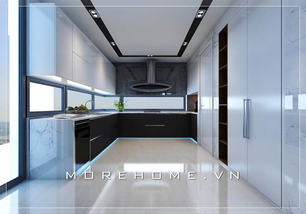 Thiết kế nội thất phòng bếp rộng theo phong cách hiện đại cho nhà biệt thự